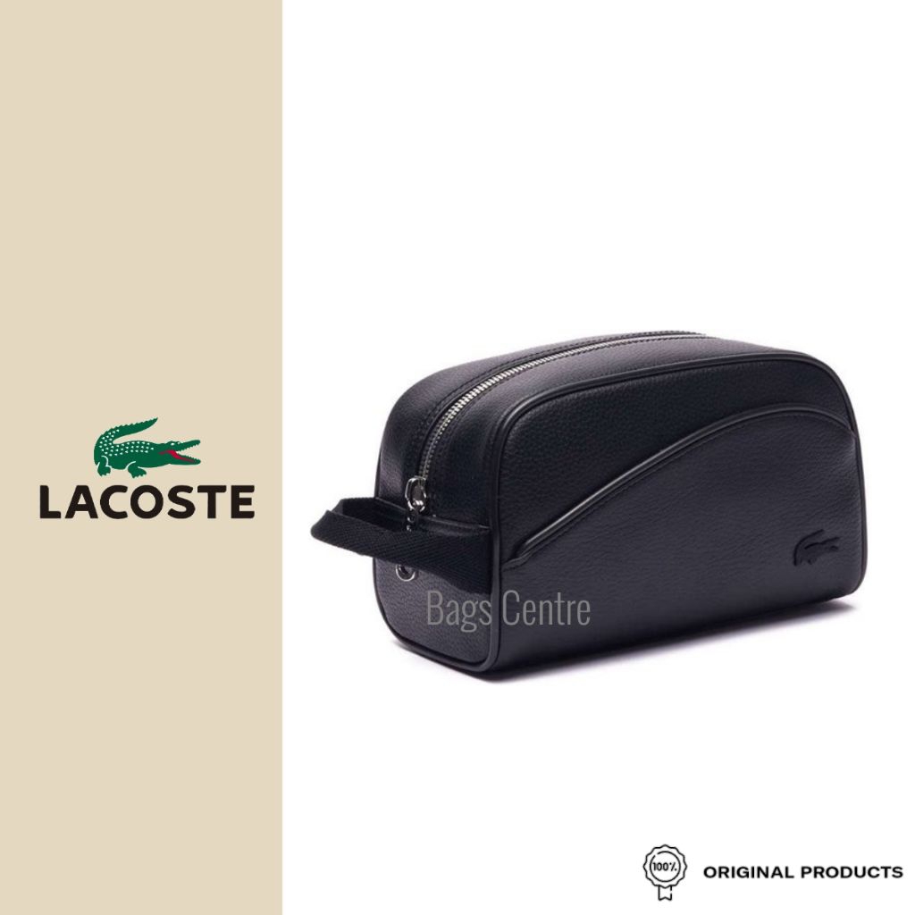 LACOSTE Clutch Bag Leather Angy Mesh Pocket Wash Bag / Tas Rias Pria