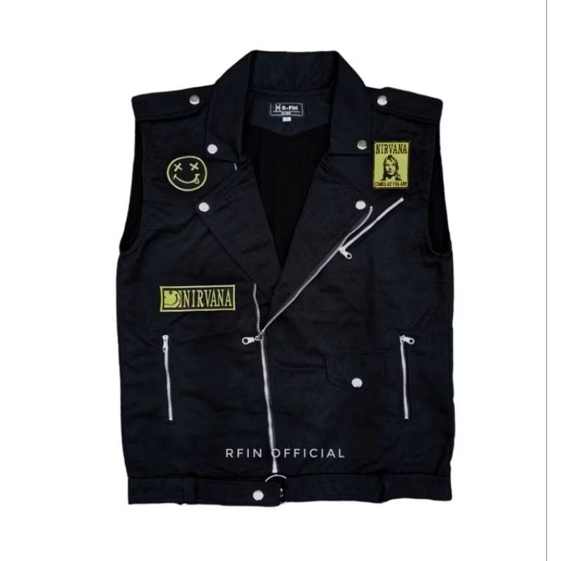 WORTHMEAN VEST ROCK N ROLL / VEST ROCK N ROLL ROMPI DOUBLE KERAH BLACK VEST COLLAR PUNK DENIM NIRVAN