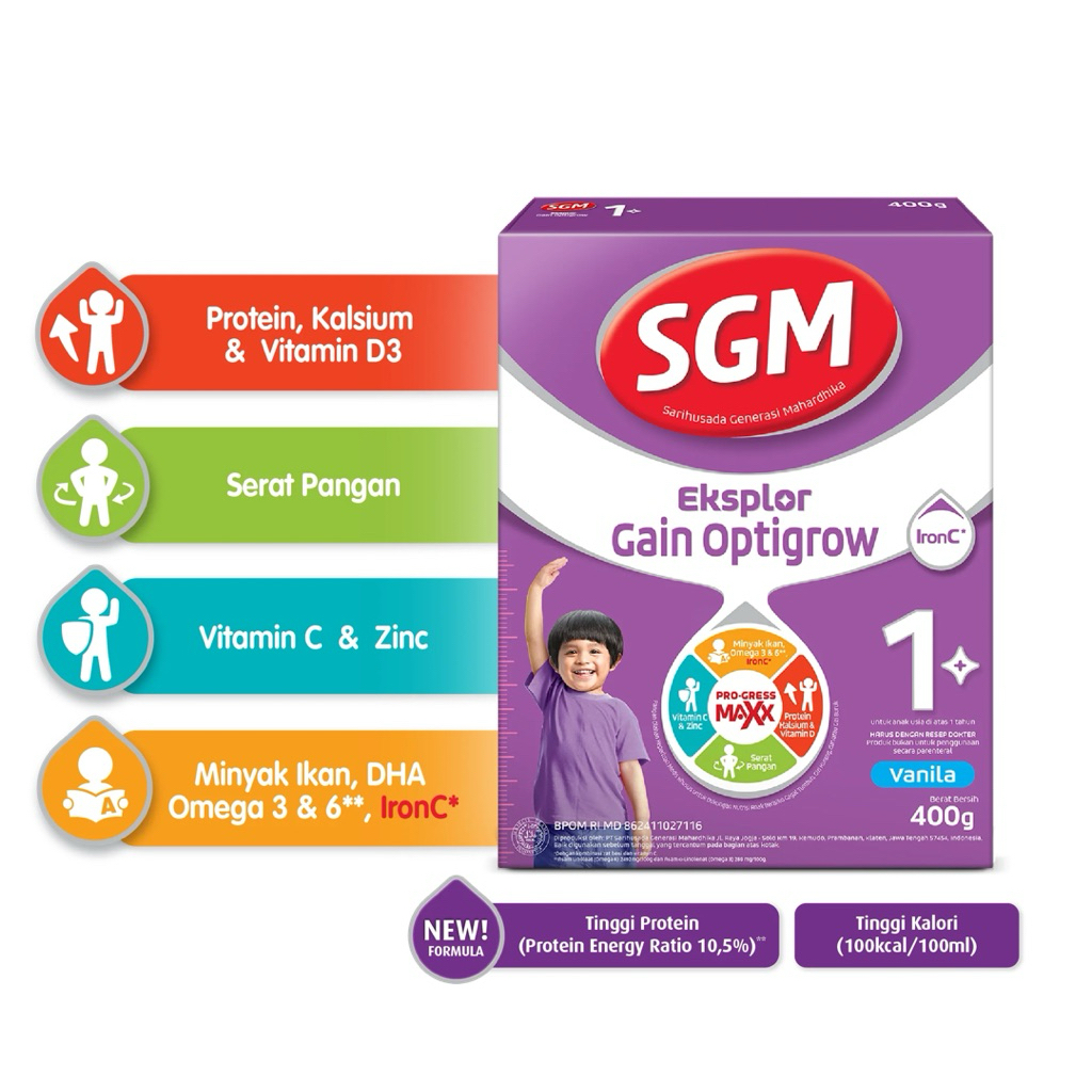 

SGM Eksplor Gain Optigrow 1+ usia di atas 1 tahun VANILA 400 gr Susu Pertumbuhan