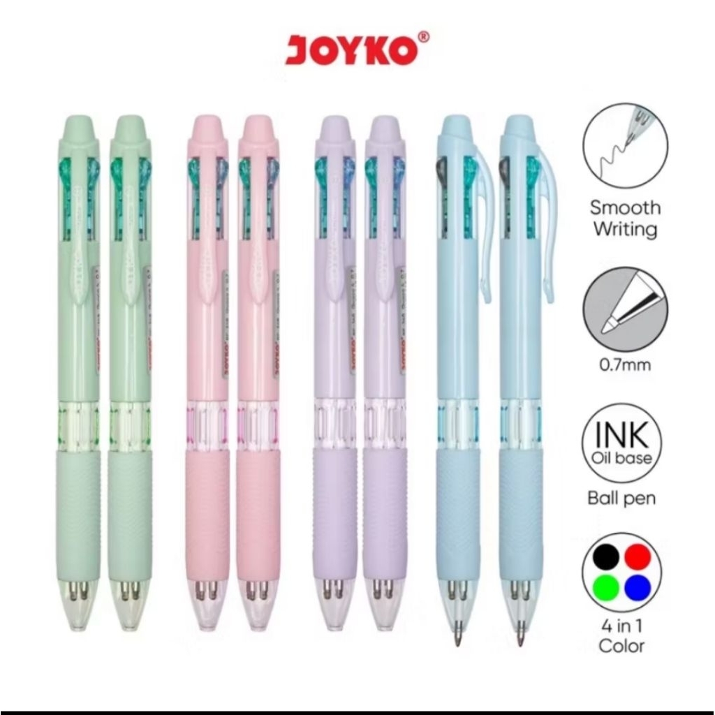 

Pulpen Joyko Bp-348 4 Warna Quaco 0.7mm (12 Pcs)