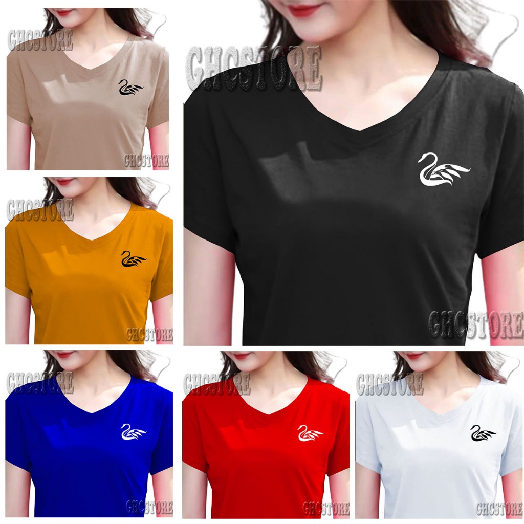 GHCSTORE-Kaos Kerah V Distro/Baju Polos Vneck/Atasan Wanita Lengan Pendek
