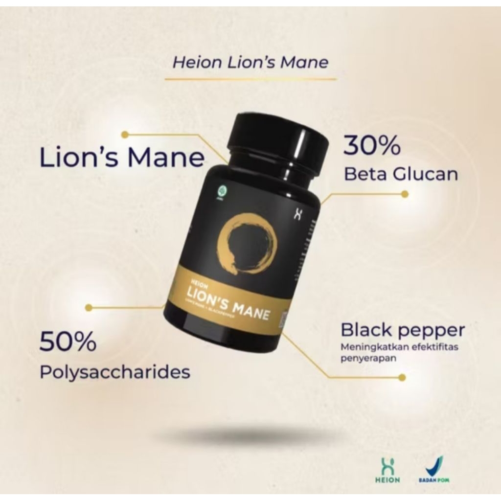 

HEION LION'S MANE 60 KAPSUL, 500MG BPOM RESMI Meningkatkan fokus & kesehatan otak