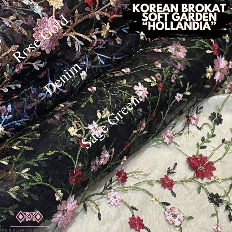 KODE D42N Kain Tille AKAR MUTIARA Kebaya Brukat Hollandia NEW 224 Bordir Premium Tile Garden Meteran