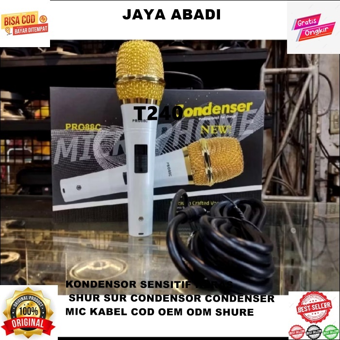 T240 MIC KABEL COD OEM ODM SHURE SHUR SUR CONDENSOR CONDENSER KONDENSOR SENSITIF KERAS LAN