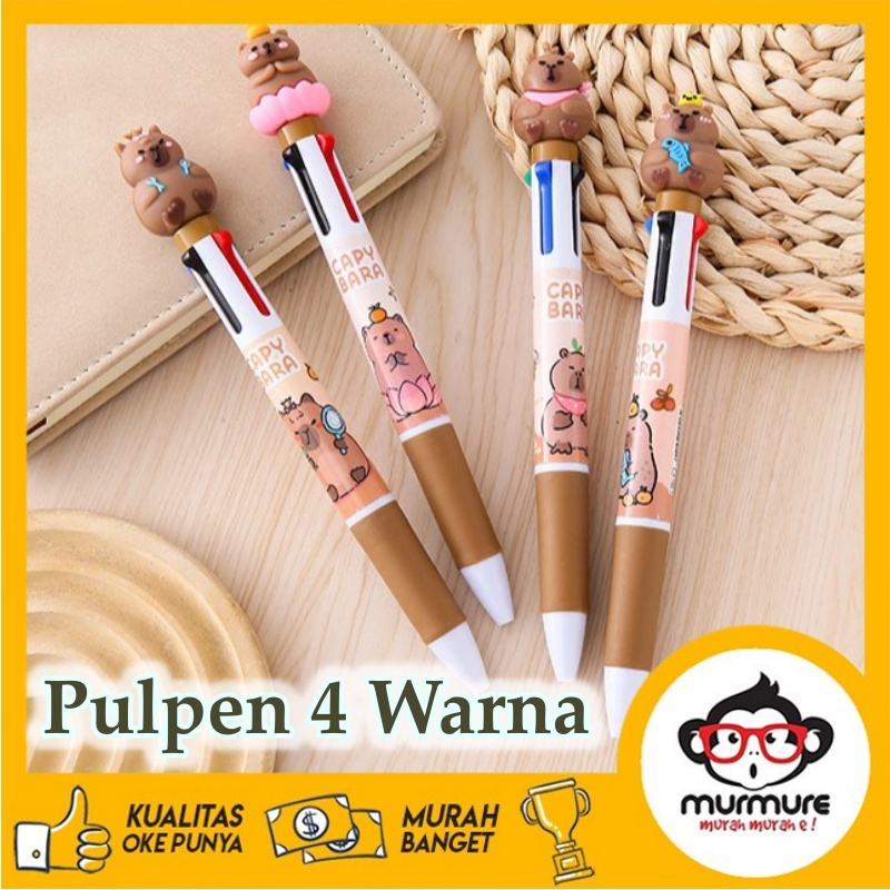 

MURMURE | PULPEN GEL CETEK MOTIF ANIMAL CAPYBARA 3D DENGAN 4 WARNA TINTA PULPEN MULTIFUNCTION
