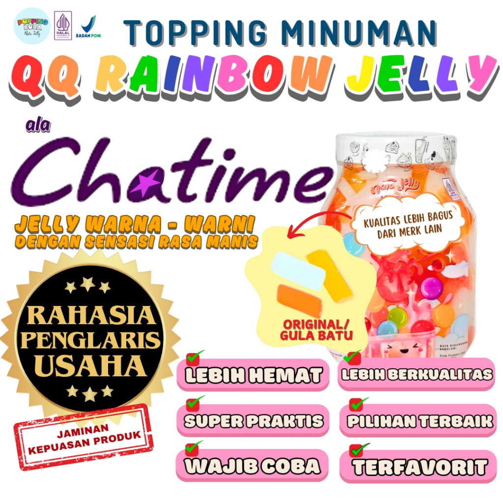 

QQRainbowJellyKonyakuToppingMinumanKombinasi DRIPP Bubuk Minuman Powder Drink - Rainbow Jelly Original 500 Gram | Cocok Untuk Semua Jenis Minuman