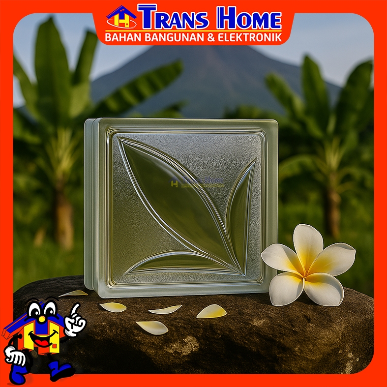GLASS BLOCK MULIA AYANA 19 x 19 cm | Kaca Hias Motif Daun Elegan | Estetik, Kuat & Tahan Lama | Coco