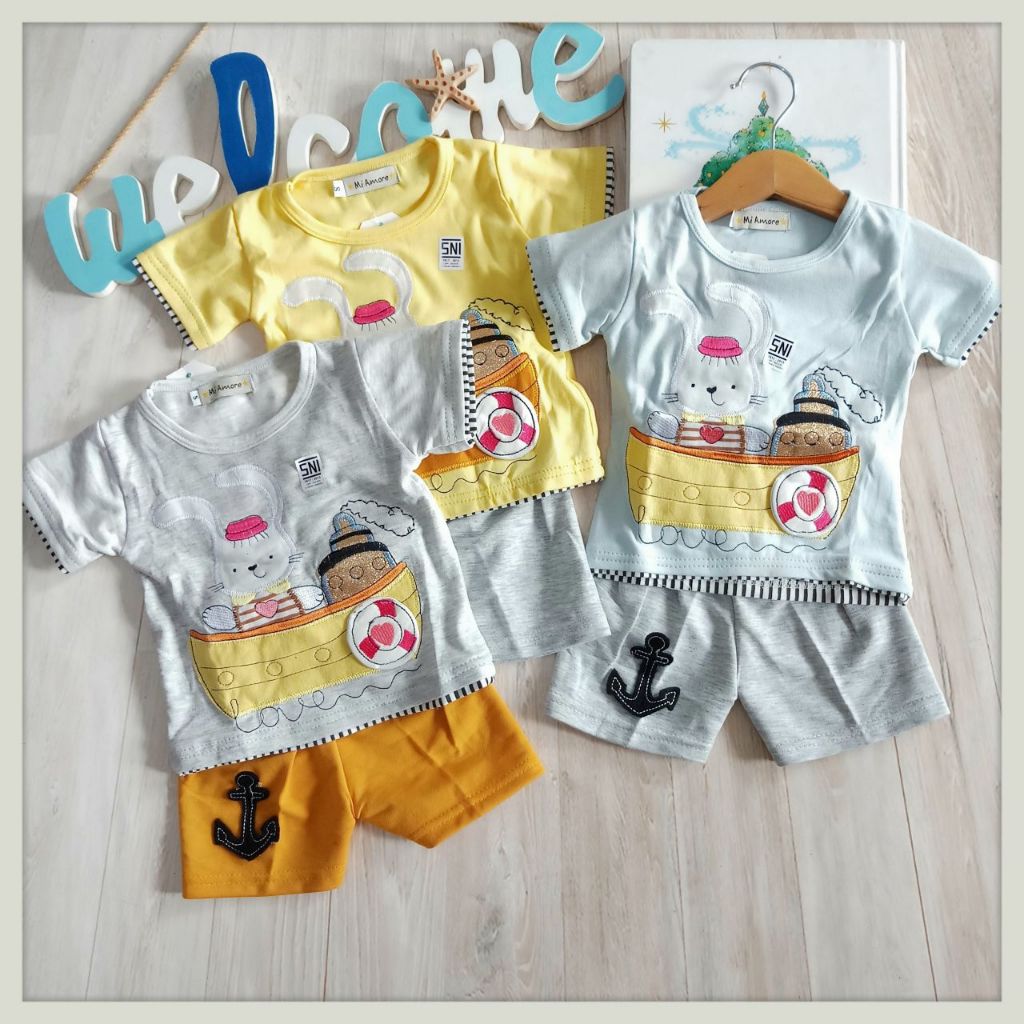 Setelan Celpen Anak Cowok Laki Laki Mi Amore "Fishing Rabbit" Gratis Ongkir Bisa COD