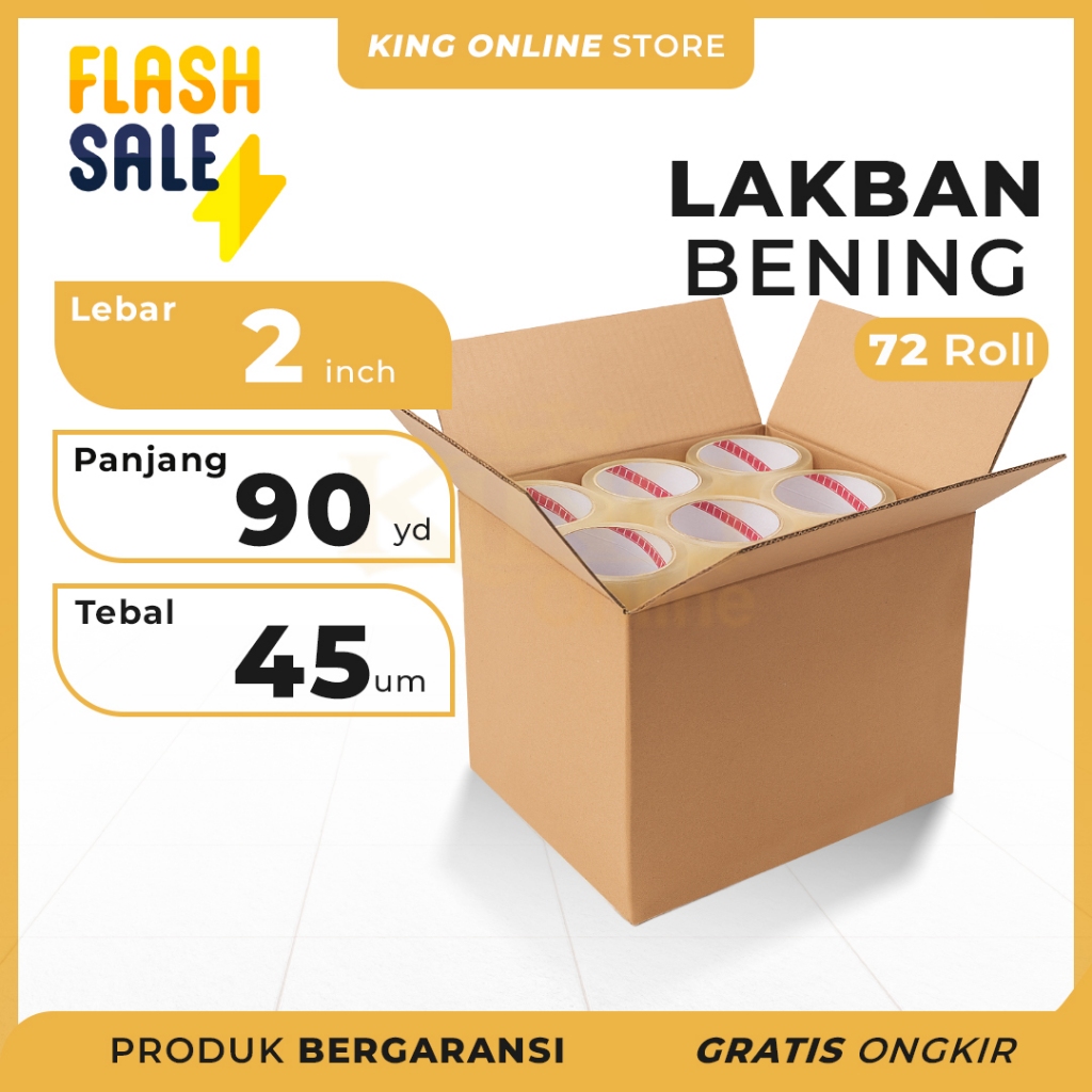 

1 DUS Lakban Bening 45 MM X 90 Yard ECO ONLINE TAPE OPP 72 Roll Kuat tebal / Plakban clear
