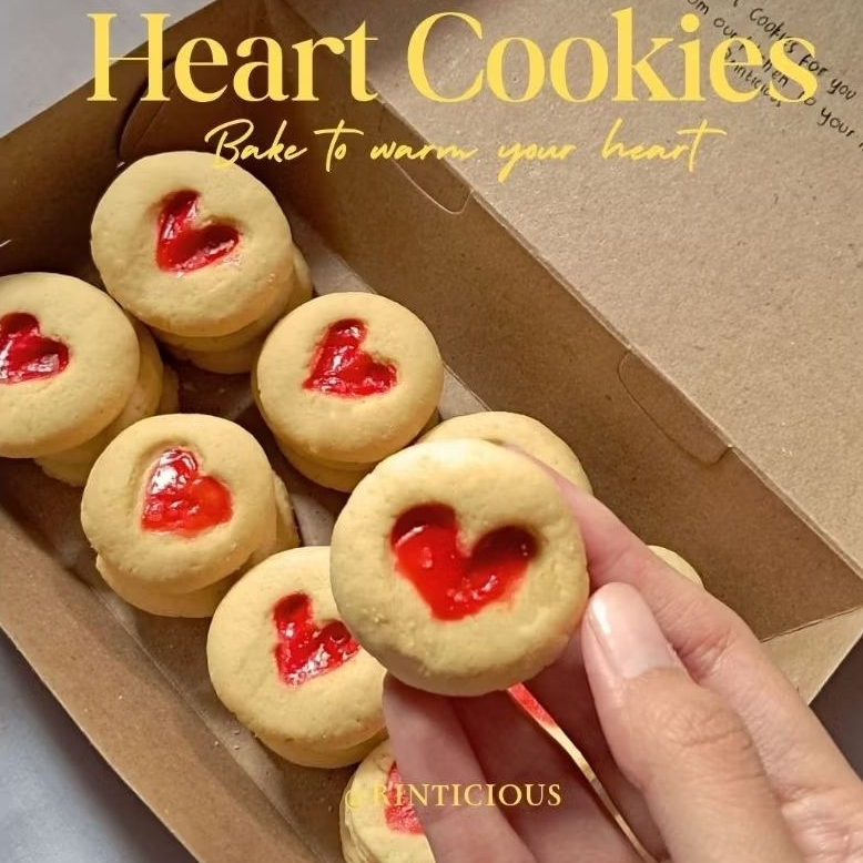 

[15 PCS] Heart Cookies Homemade selai stoberi, Cookies Love Pinterest, valentine by Rinticious (tanpa toples)