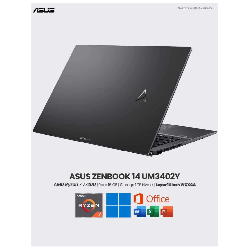 Laptop ASUS ZENBOOK 14 UM3402Y AMD Ryzen 7 7730U Ram 16 GB SSD 1 TB Layar 14 inch