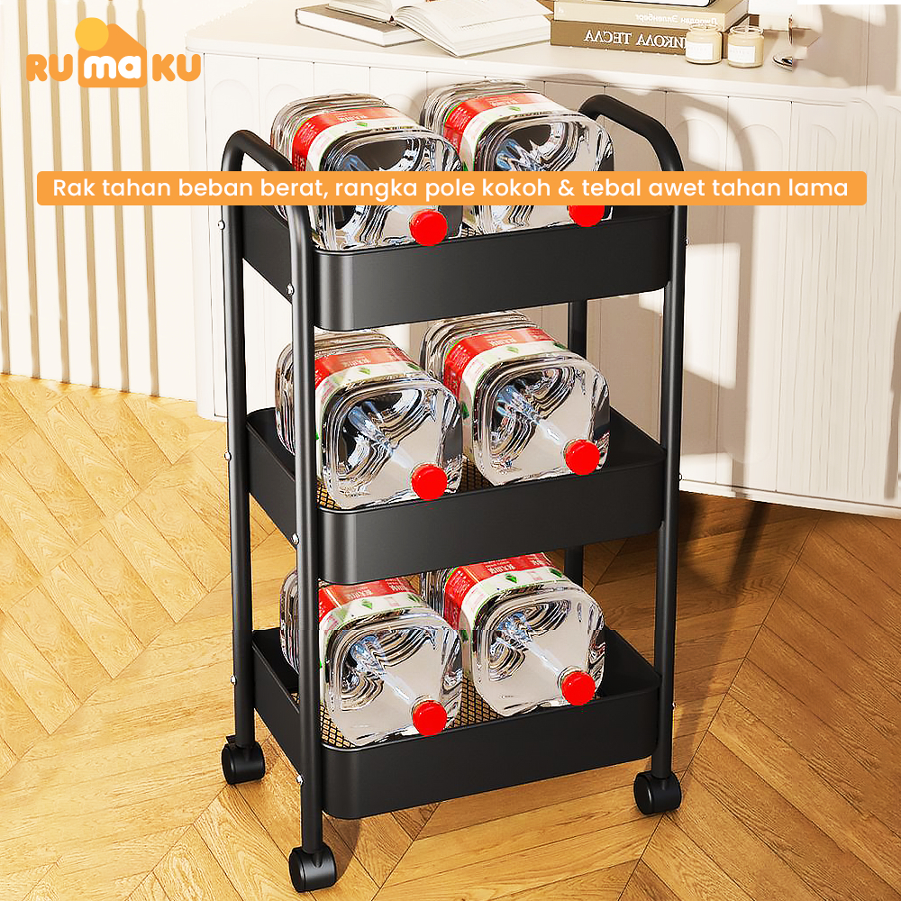 Rumaku Rak Troli Dapur Serbaguna 4 Susun Tingkat Bahan Besi Kokoh Anti Karat