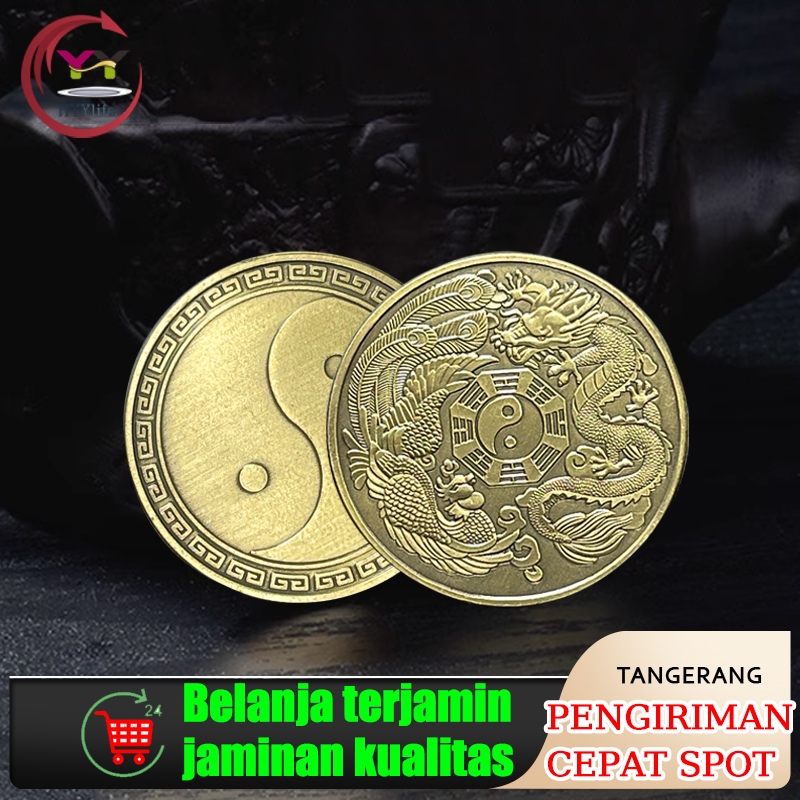 Koin Kuno Naga Dynasty Bagua Coin Cina 4cm Dragon and Phoenix Koin