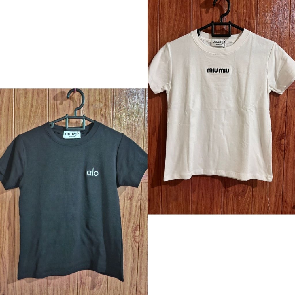 TERMURAH READY STOCK BAJU BANGKOK KAOS IMPORT CROP TEE BODY FIT BODY SIZE LOGO BORDIR ALO MUU MUU PO