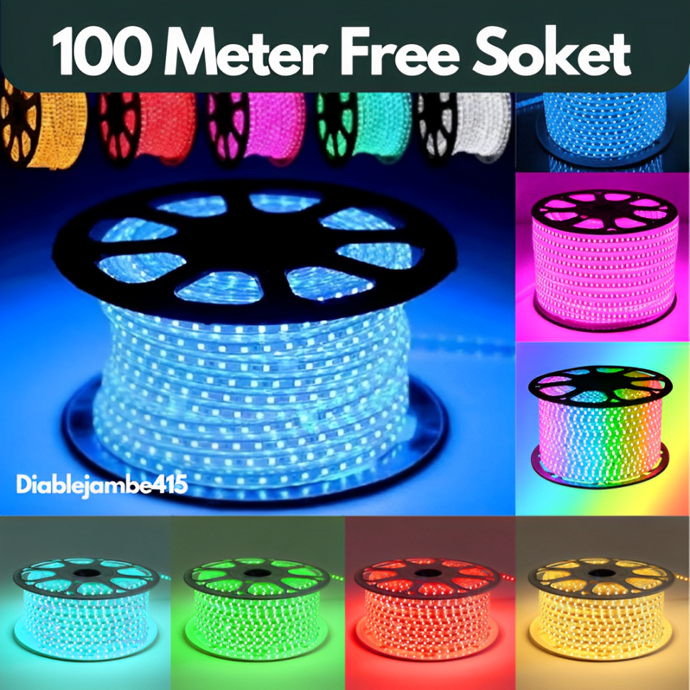 Lampu Led Selang 100 Meter Hias Plafon Rumah 220V SMD 5050 RGB Warna Warni Strip Outdoor Waterproof