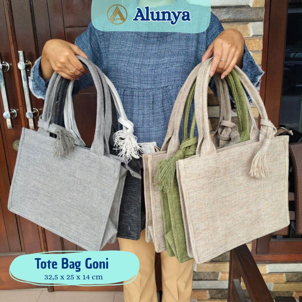 Tote Bag Tas Bahu Goni Wanita Resleting Furing