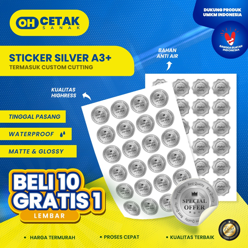 

Cetak Stiker Silver/ Print Sticker Label Metallic Silver / Gold A3+ & KISS CUT