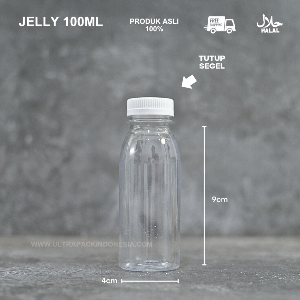 BOTOL KEMASAN MINUMAN FOOD GRADE 100 ML - BOTOL JELLY 100ML + TUTUP PLASTIK ULIR SEGEL SHORT NECK PR