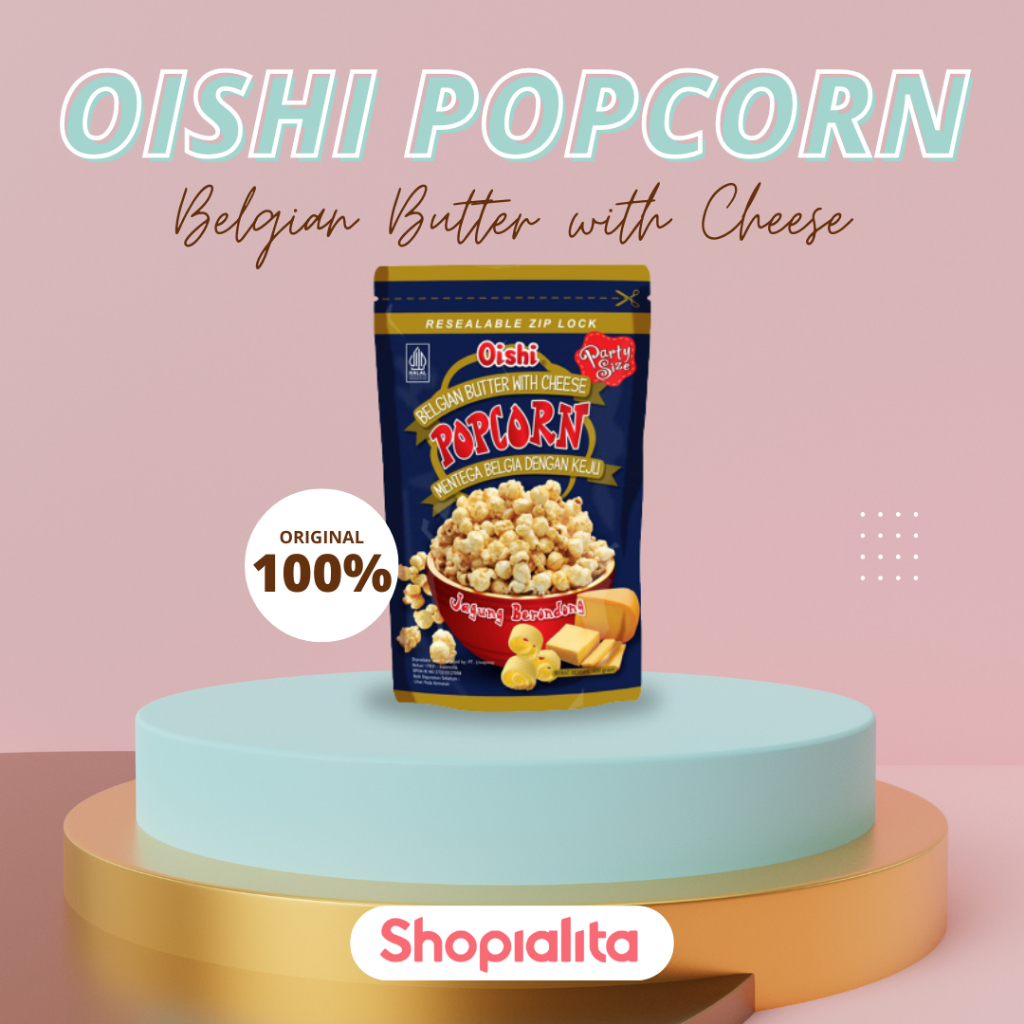 

Oishi Popcorn Mentega Belgia Dengan Keju kemasan ziplock 100 gram