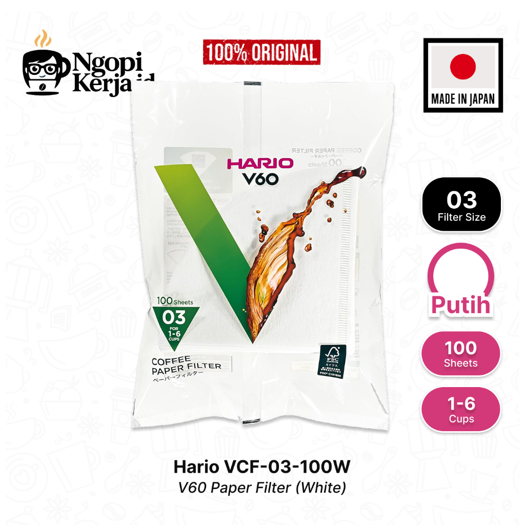 Hario V60 Coffee Paper Filter VCF-03-100W - Putih 100 Lembar