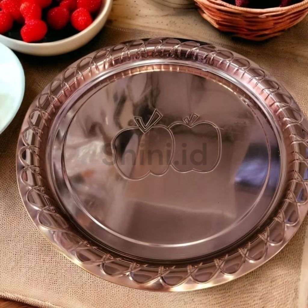 Nampan panci panas tembaga dengan dasar baja tahan karat piring bundar buah dengan dasar panci temba