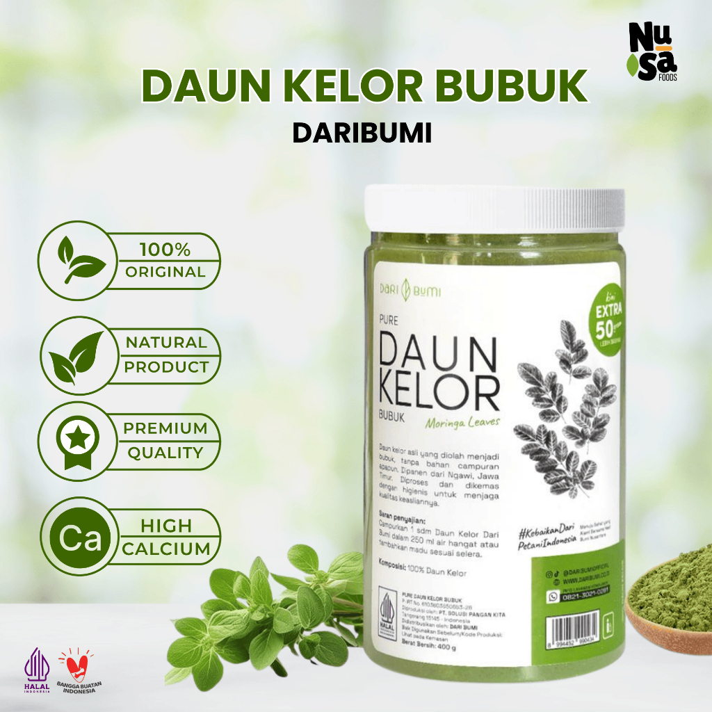 

Dari Bumi Daun Kelor Bubuk 400 Gram Moringa Powder Tinggi Kalsium Free 50 Gr