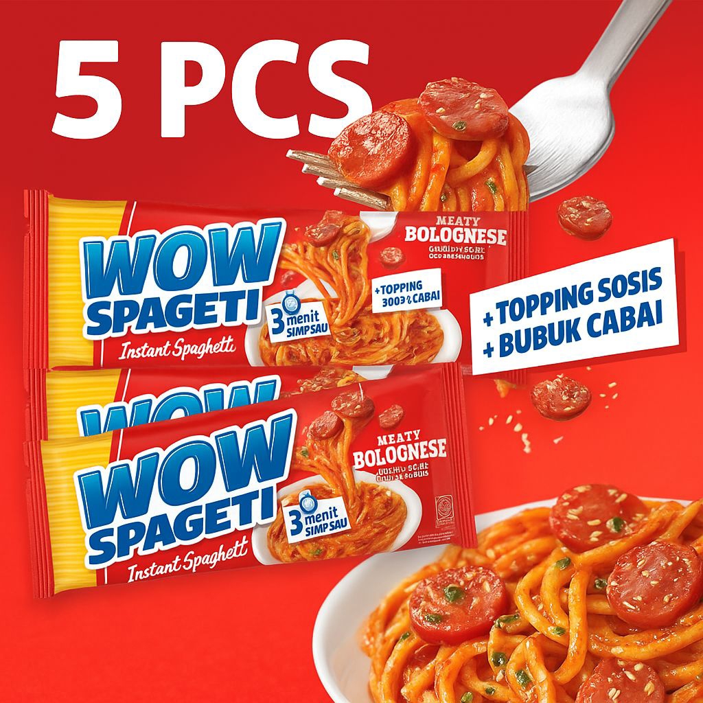 

[PROMO HEMAT] 5 pcs WOW Spagetti Instan Bolognese – Spaghetti Siap Saji 3 Menit + Topping Sosis