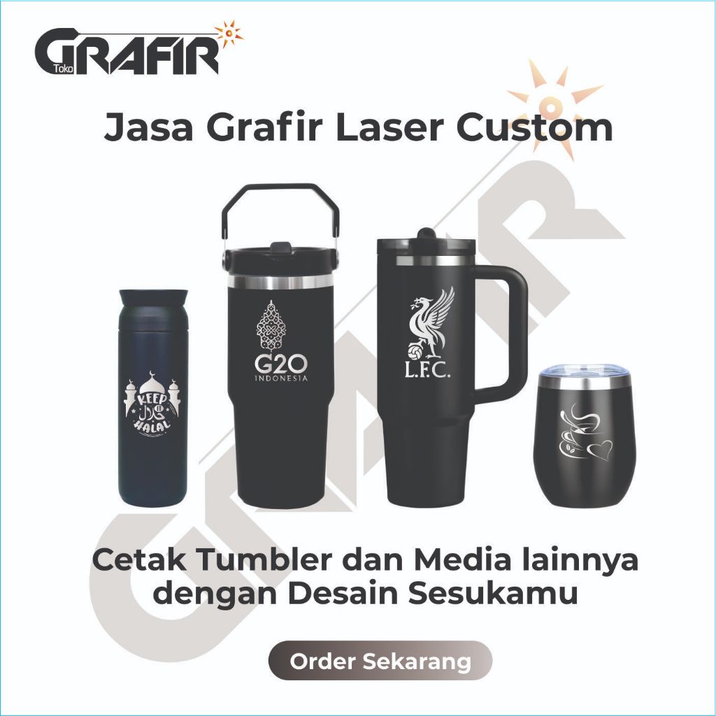 Jasa Grafir Tumbler Custom | Cetak Nama / Logo | Laser Engrave Permanen