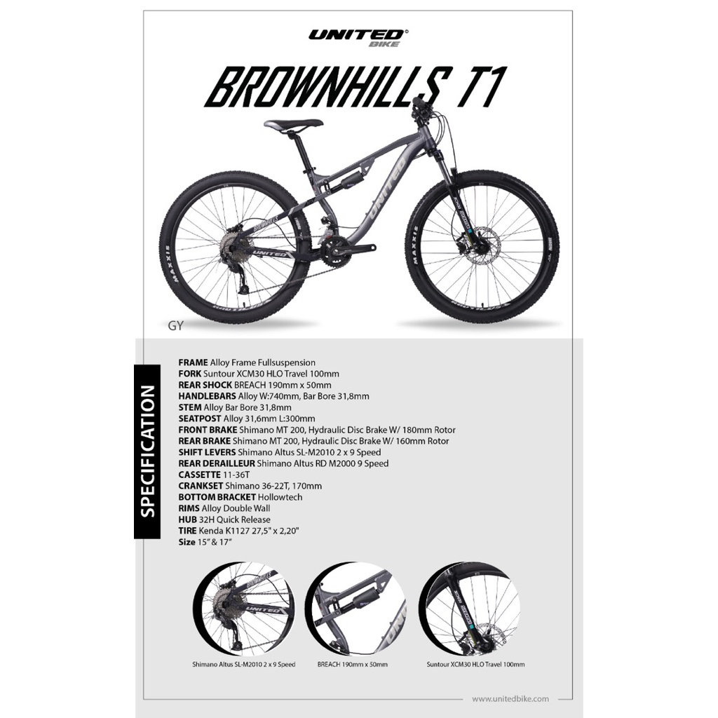 Sepeda Gunung MTB Full Suspension United Brownhills T1