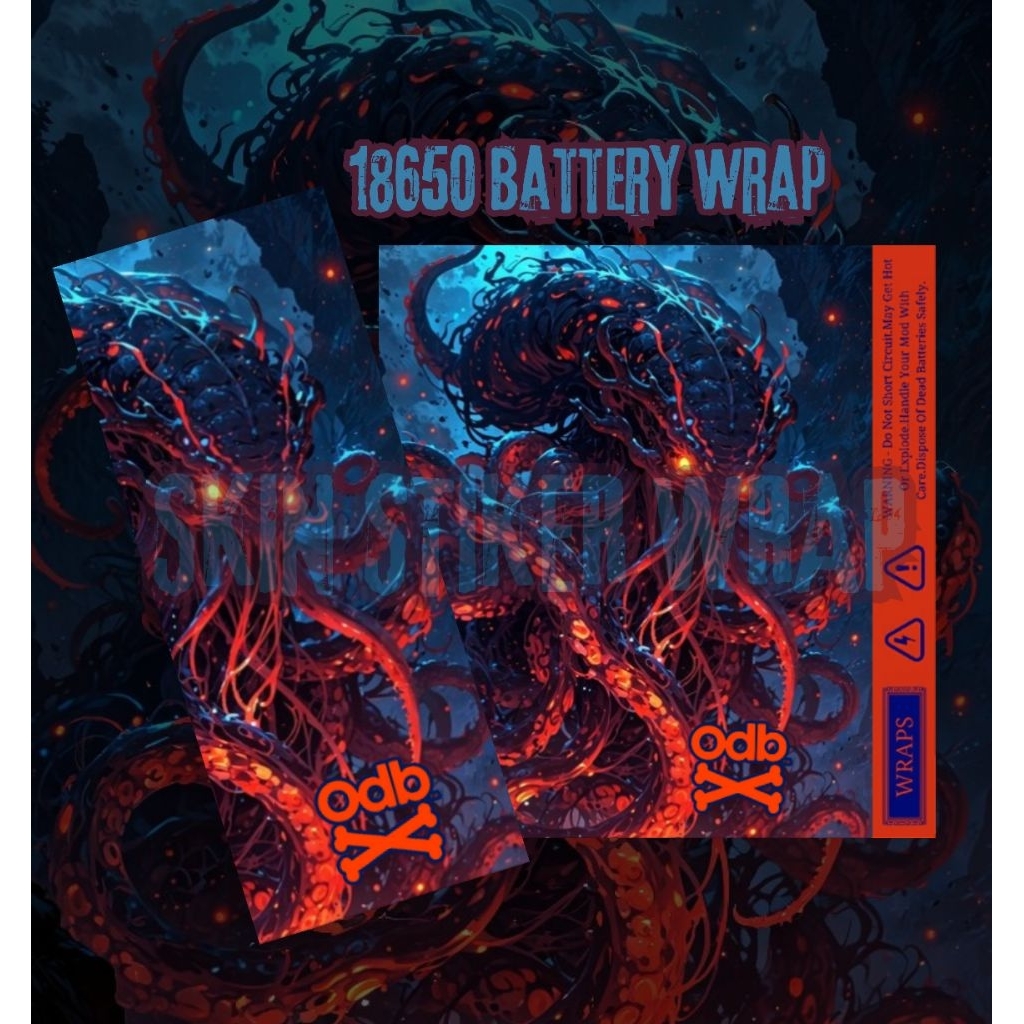 Jaka Custom - Skin Stiker Wrap Baterai 18650 Motif Monster Octopus Full Desain Untuk Melindungxi Dan