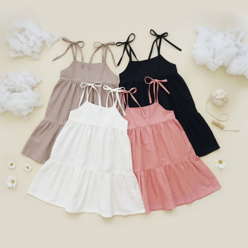 Elrasyakids || Elruella Choquette Dress Baby || Overall Rok Linen || Dress tali pundak bayi || Dress