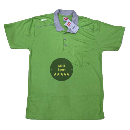 Kaos kerah Olahraga Sablon WILSON di Pundak  Warna Hijau Stabilo