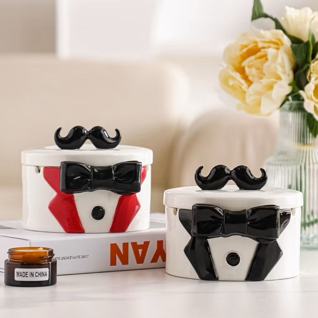 Asbak Unik Asbak Lucu Tutup Karakter Kumis Hitam Merah Black Red