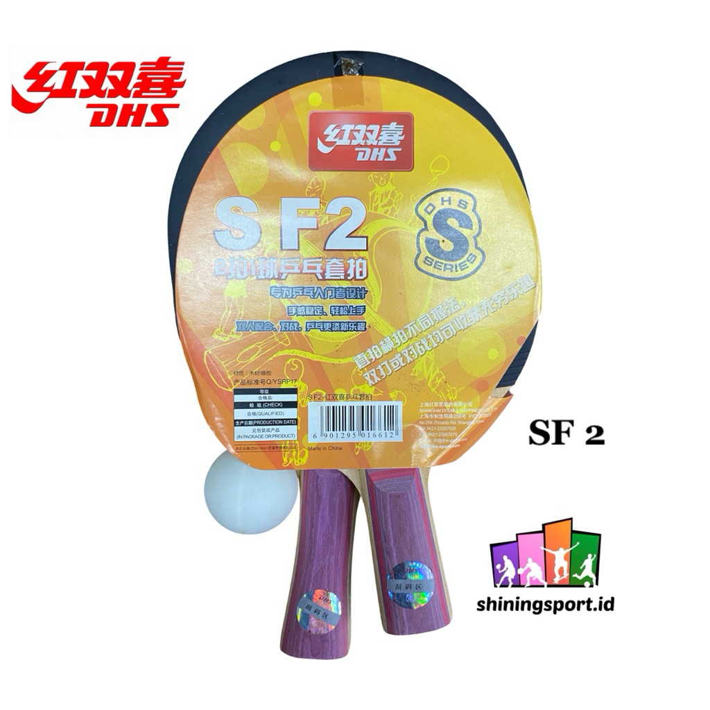 Bet Pingpong DHS SF 2 (Isi 2 bet) + FREE BOLA PINGPONG 1 PCS & TAS