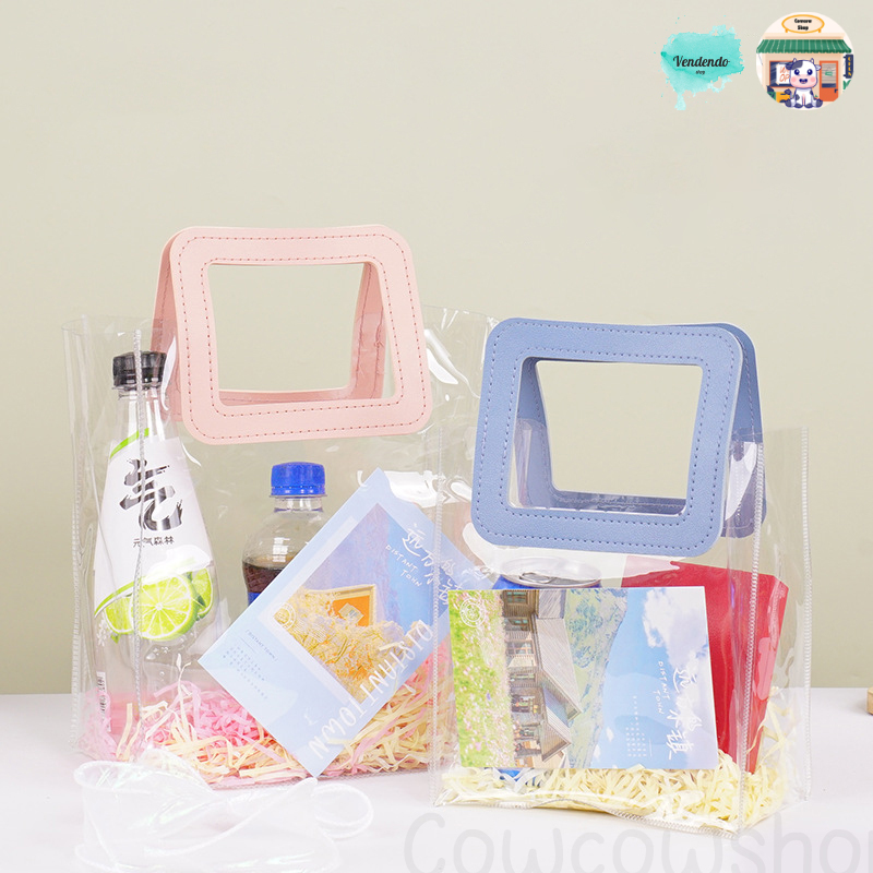 

Tas Mika PVC Handle Kulit Kotak Transparant Bening / Goodie Bag Hampers / Gift Bag Kantong Souvenir