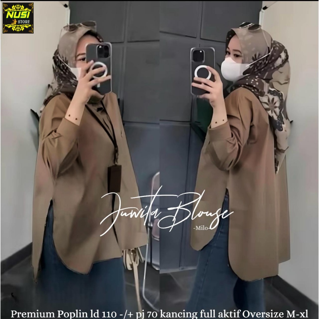 Juwita baju kemeja atasan blouse jumbo ld 110 wanita muslim premium poplin polos terbaru