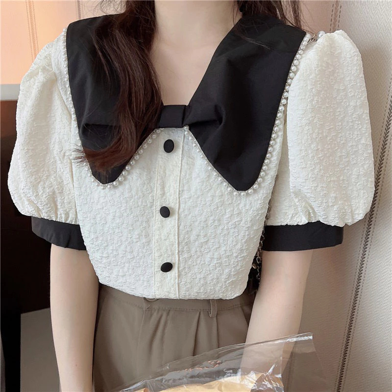 N415 Blouse Korea Dasi Busur Temperamen Blus Atasan Wanita