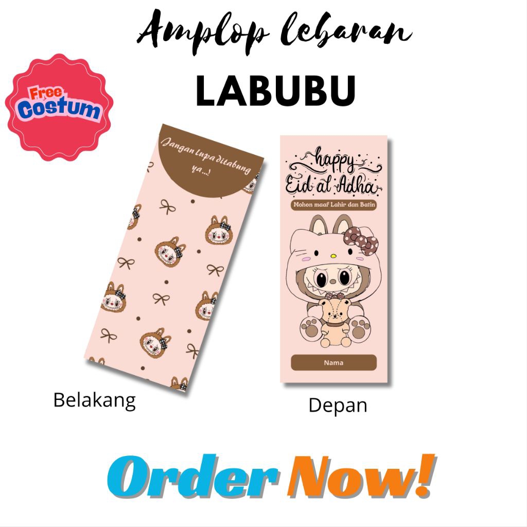 

1 pak(10 pcs) Amplop lebaran panjang costum nama/costum