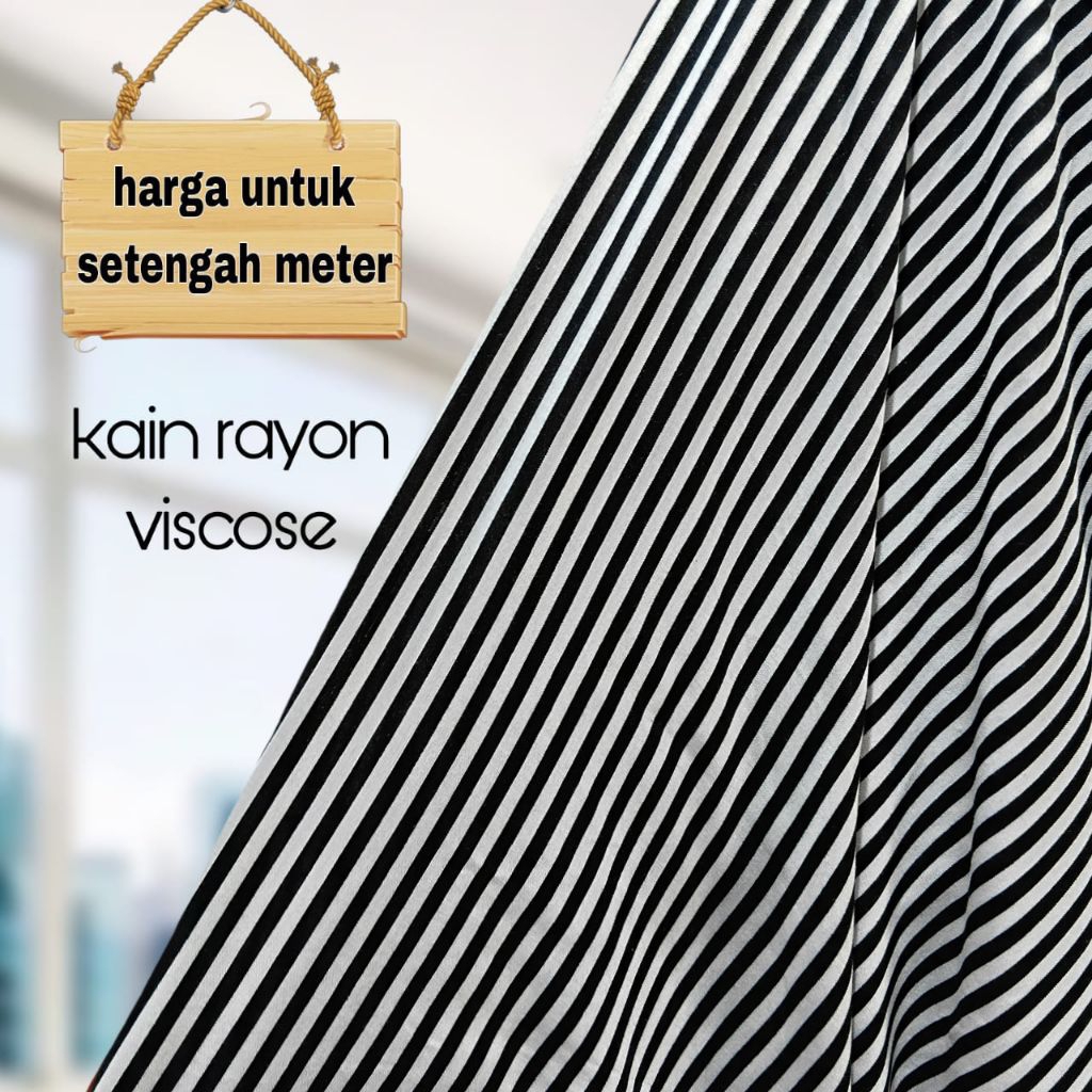 Kain Katun Rayon Viscose Motif Salur Hitam Terbaru