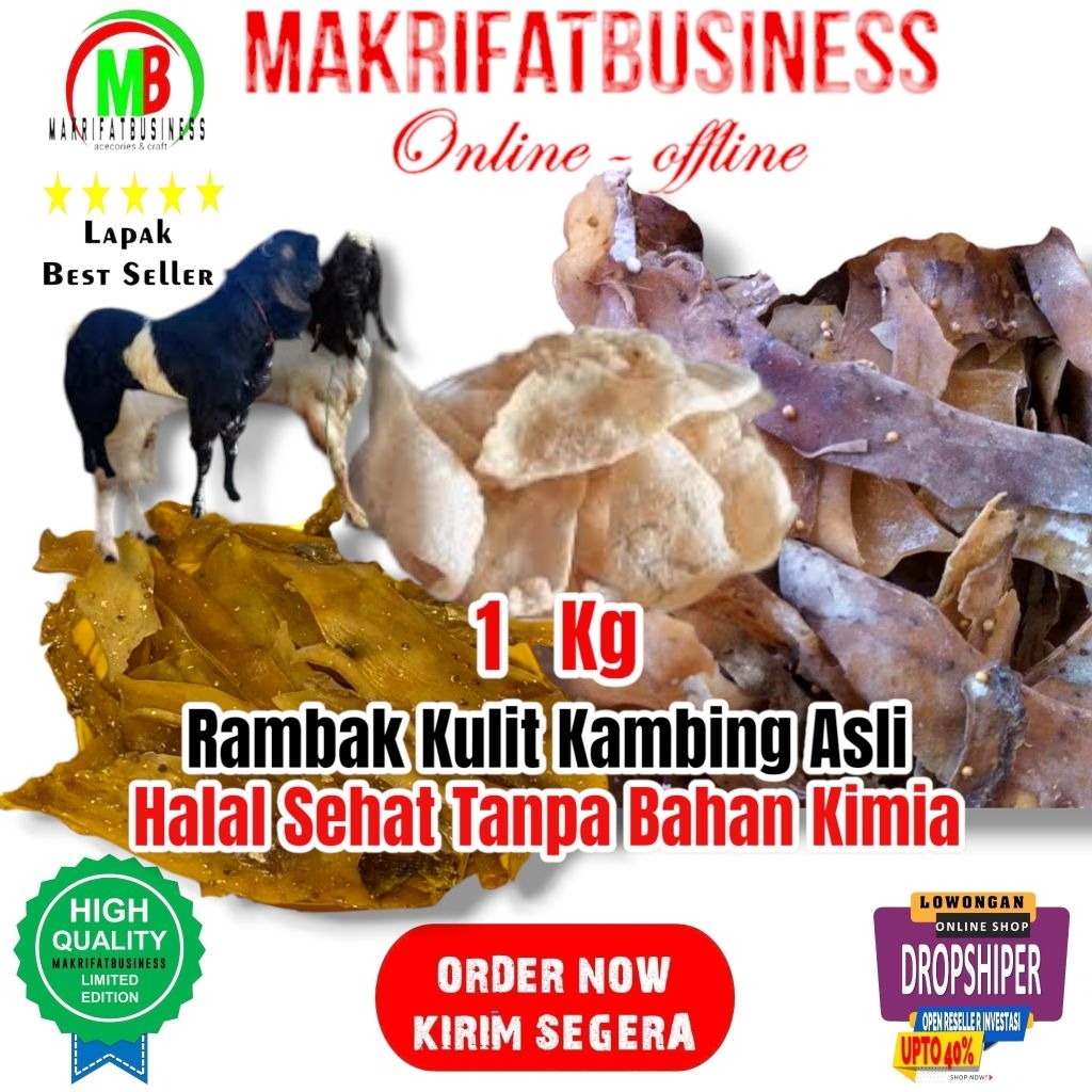 

MAKRIFATBUSINESS Paket 1 Kg Rambak Kulit Kambing Asli Fermentasi Rempah Rempah Tanpa Bahan Pengawet dan Bahan Kimia