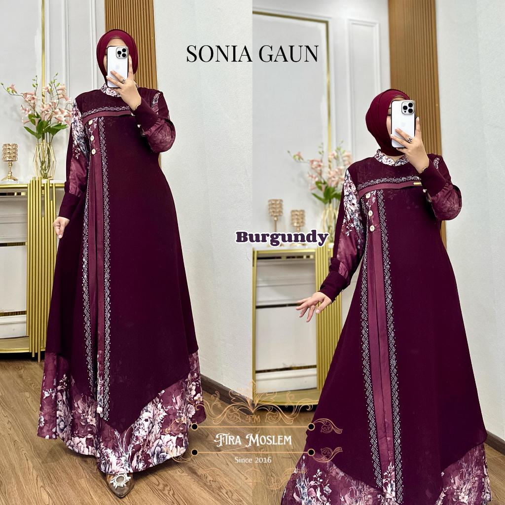 SONIA Gaun Muslimah Elegan – Gamis Pesta Ceruty Babydoll Payet Swarovski – Busui & Wudhu Friendly – 