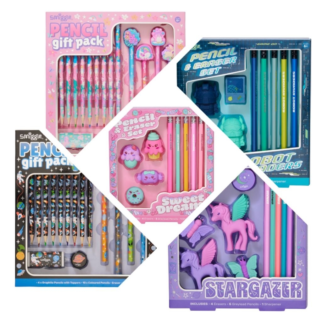 

(ORIGINAL) Smiggle Pencils Gift Pack / Vision Eraser Pencil Box Set (Set Pensil Smiggle)