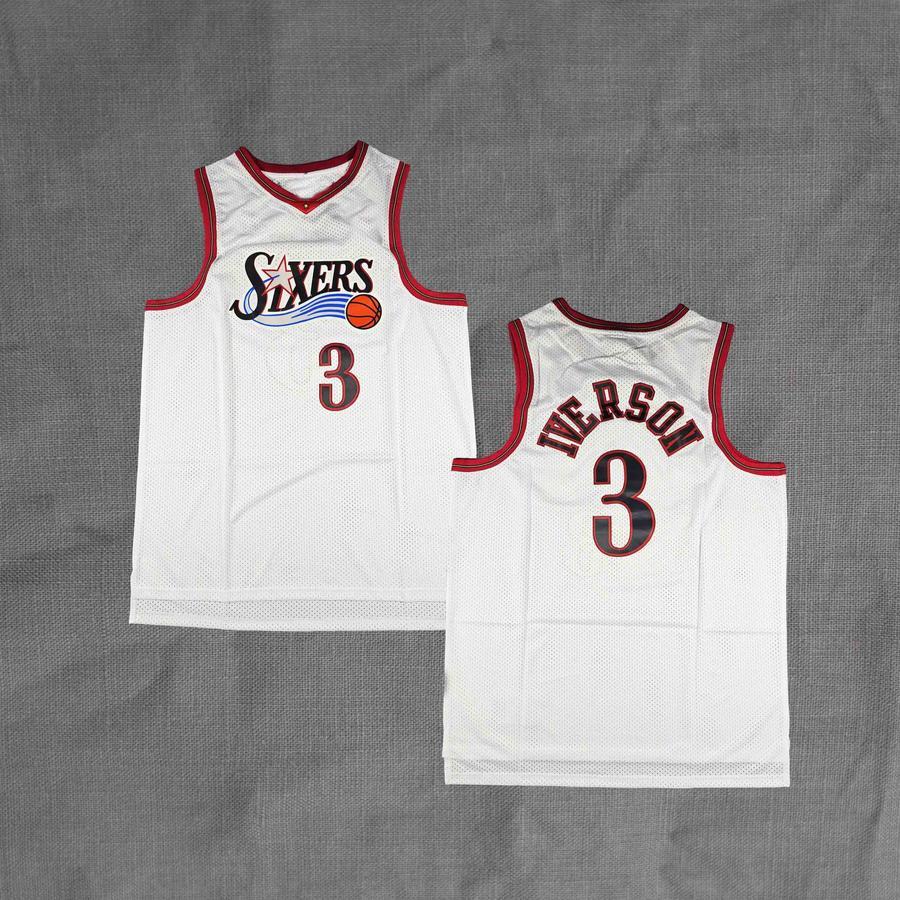 JERSEY BASKET BAJU BASKET COWO PRIA COWOK HARDWOOD CLASSICS ALLEN IVERSON SIXERS #3 - 76ERS PUTIH AL