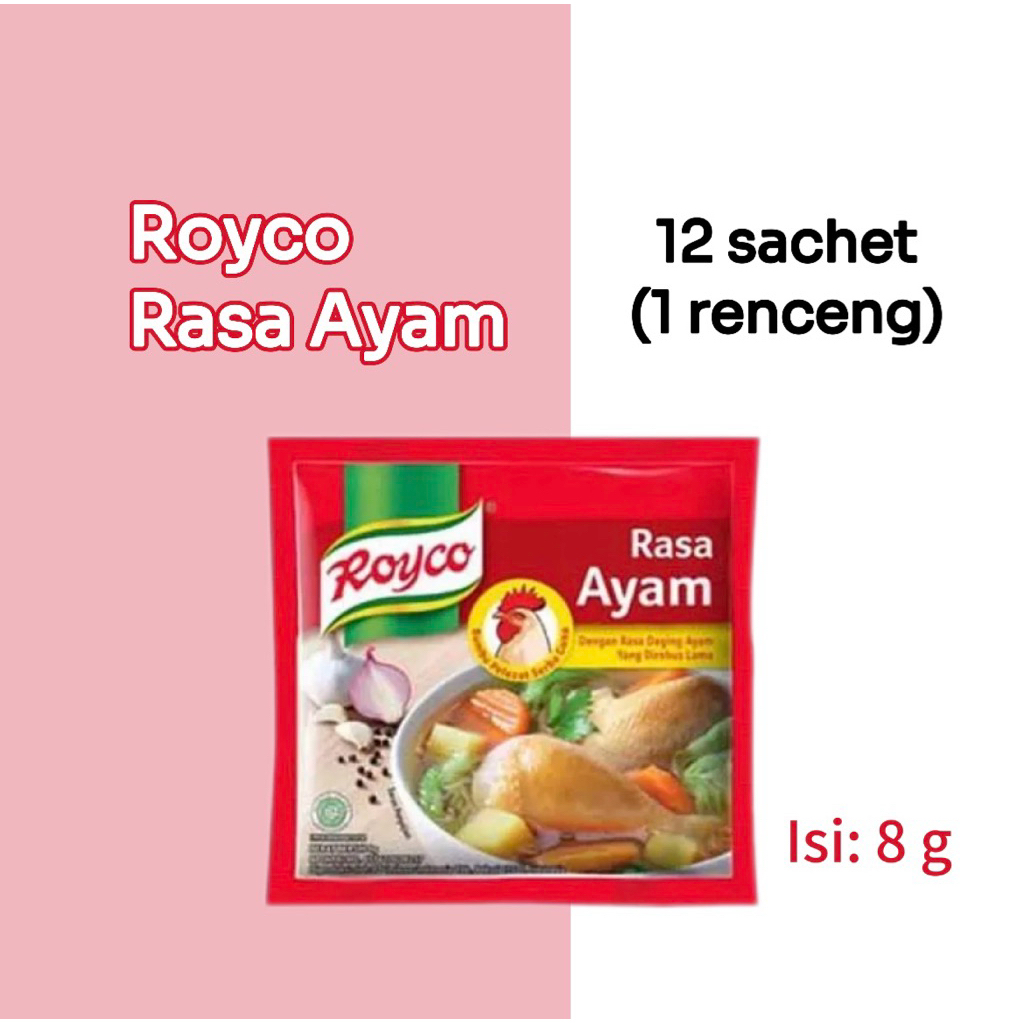 

Royco Bumbu Kaldu Rasa Ayam kemasan 8g @12 sachet (1 renceng)