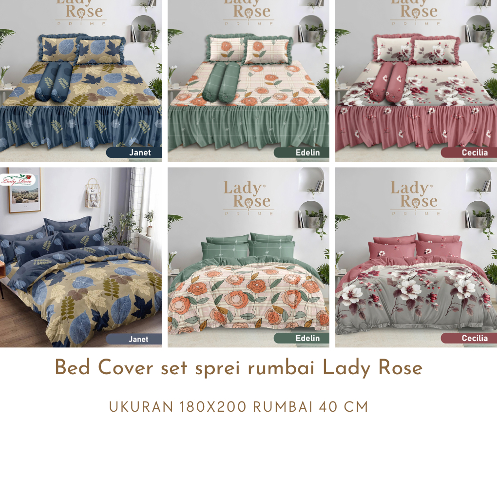 Bedcover Lady Rose Sprei Rumbai 180x200 No 1 ukuran King Size Bahan halus lembut