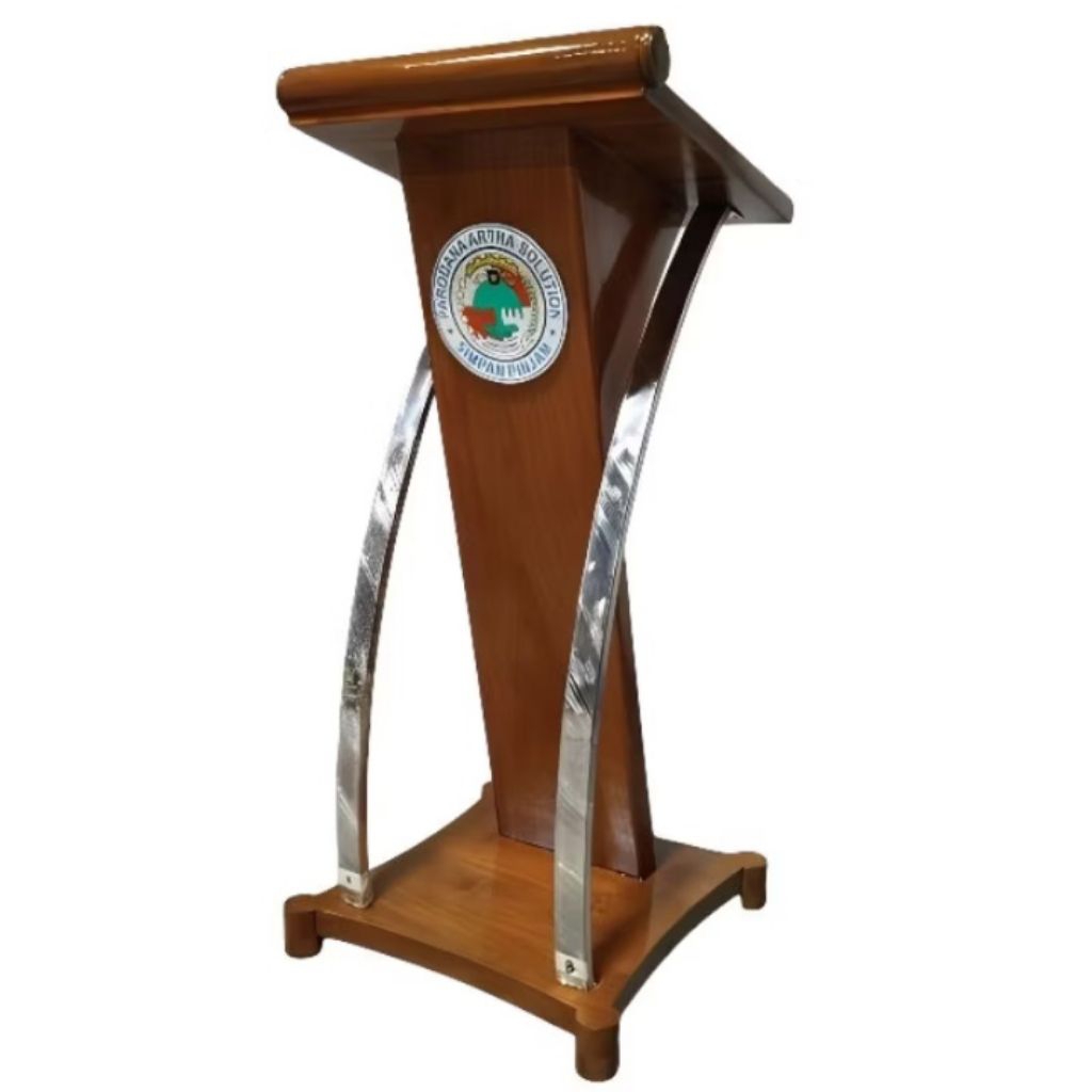 MEJA PODIUM MIMBAR MINIMALIS STAINLESS KAYU JATI / MEJA PODIUM PIDATO BAHAN STAINLESS DAN JATI