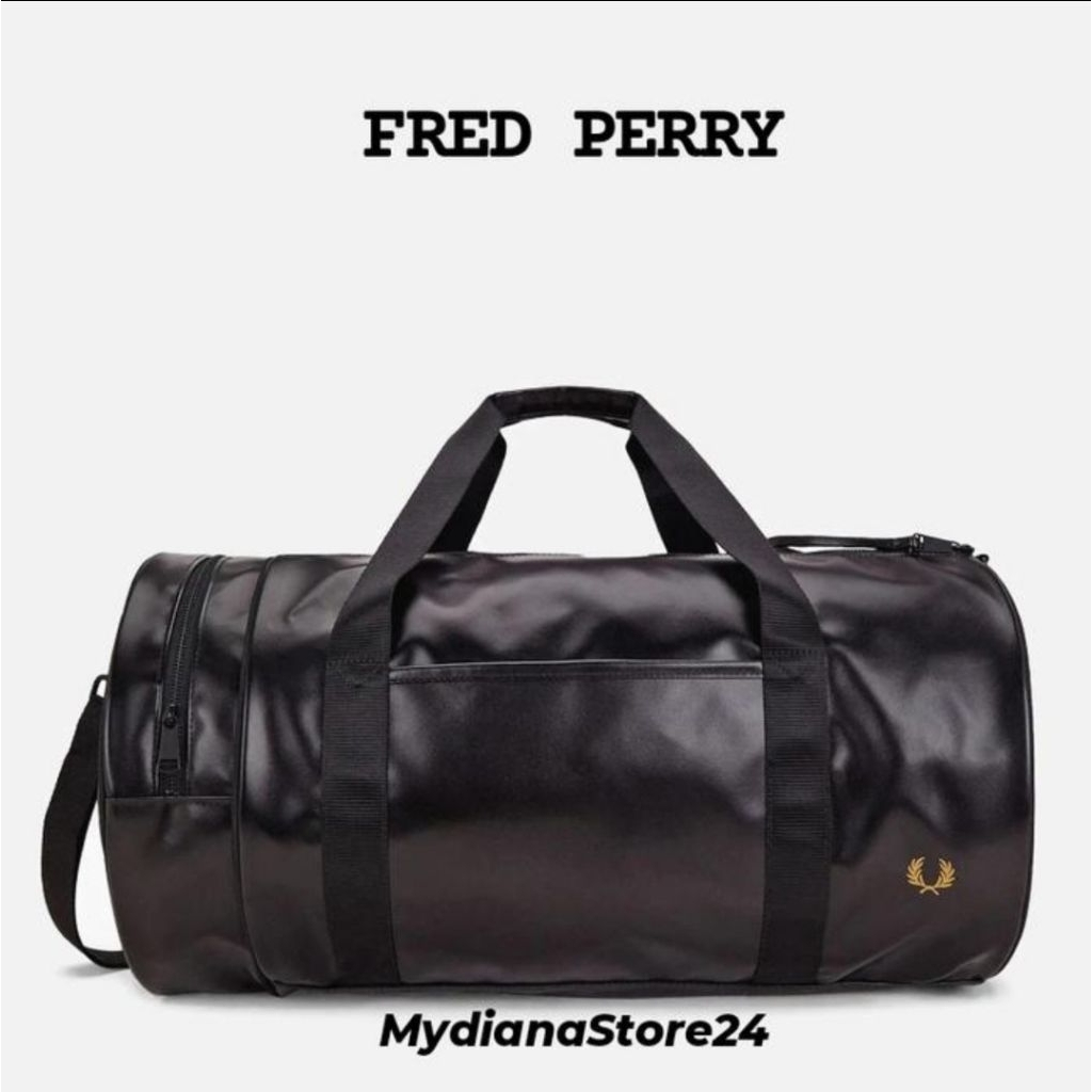 FRED PERRY - FRED PERRY TONAL CLASSIC BARREL BAG LARGE /DUFFEL BAG GYM - BLACK TONAL