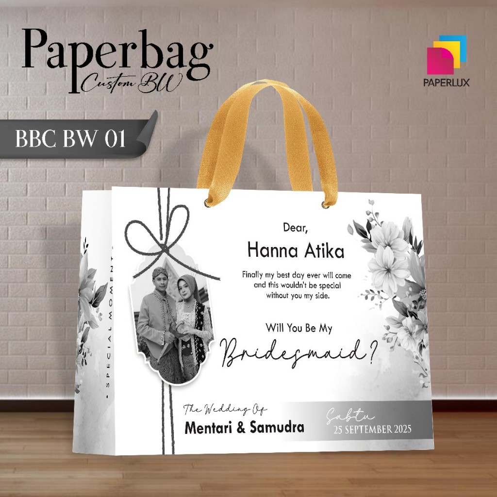 

PAPERBAG CUSTOM BAHAN BRIEF CARD BW - PAPER BAG BRIDESBAID FREE FOTO HITAM PUTIH