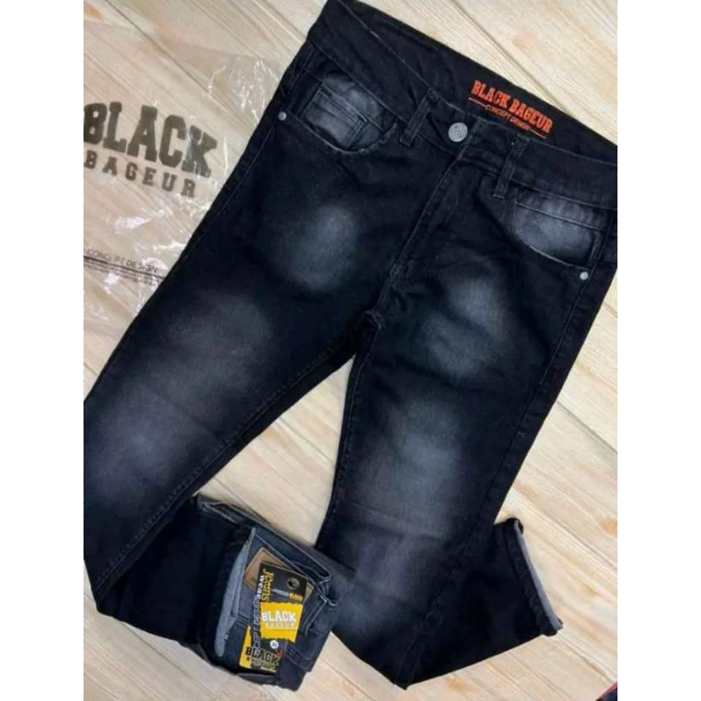 Jeans hitam polos scraf black bageur