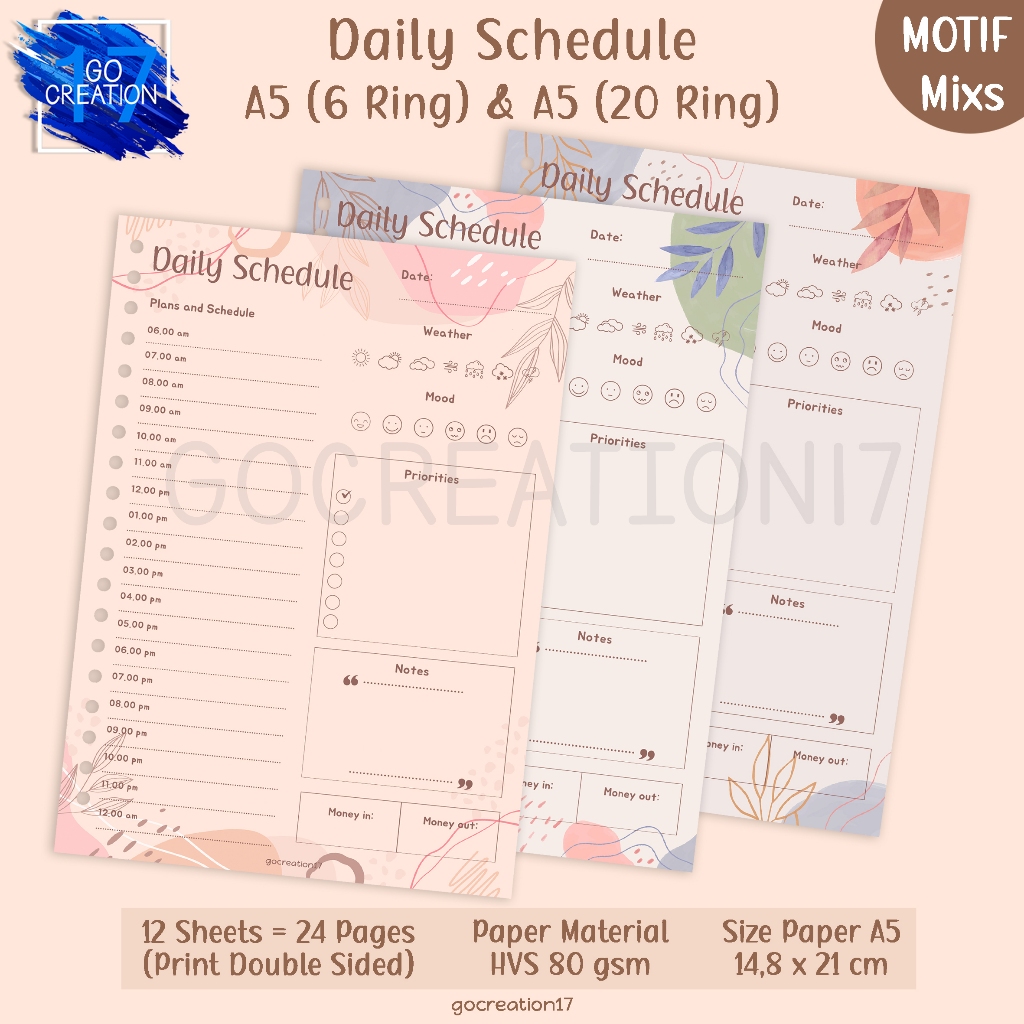 

Buku Planner Kertas Isi Binder Daily Schedule Motif A5